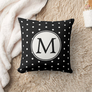 Classic Black and White Polka Dot Monogram Throw P Cushion