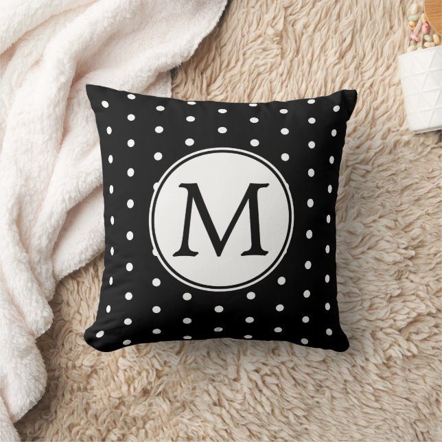 Classic Black and White Polka Dot Monogram Throw P Cushion (Blanket)