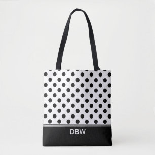 Classic Black and White Polka Dot Monogram Tote Bag