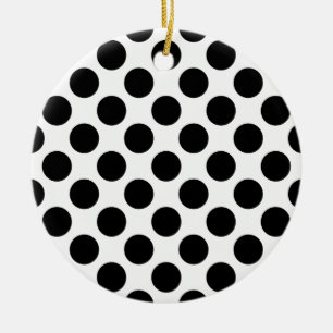 Classic Black and White Polka Dots Pattern Ceramic Ornament