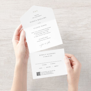 Classic Black and White QR Code Elegant Wedding All In One Invitation