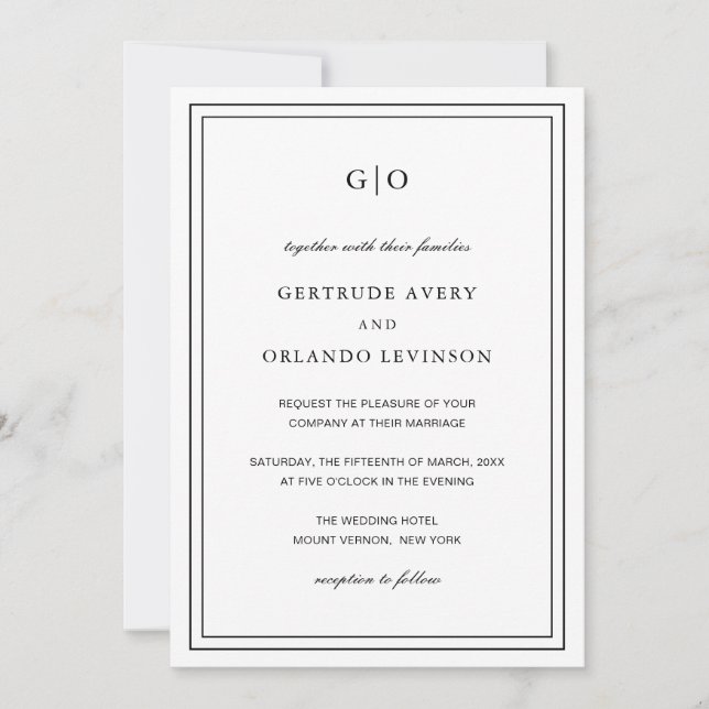 Classic Black and White QR Code Elegant Wedding Invitation (Front)