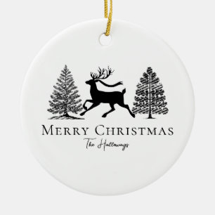Classic Black and White Reindeer Photo Ceramic Ornament