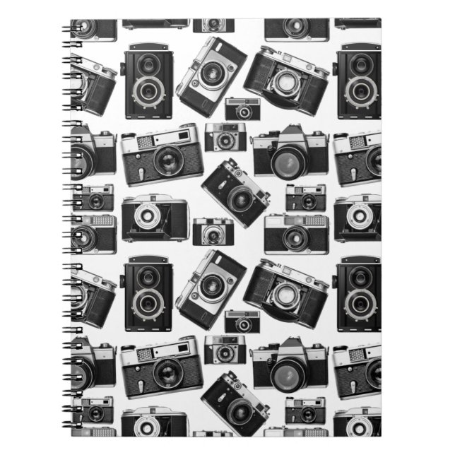 CLASSIC BLACK AND WHITE RETRO PHOTO CAMERAS DESIGN NOTEBOOK (Front)