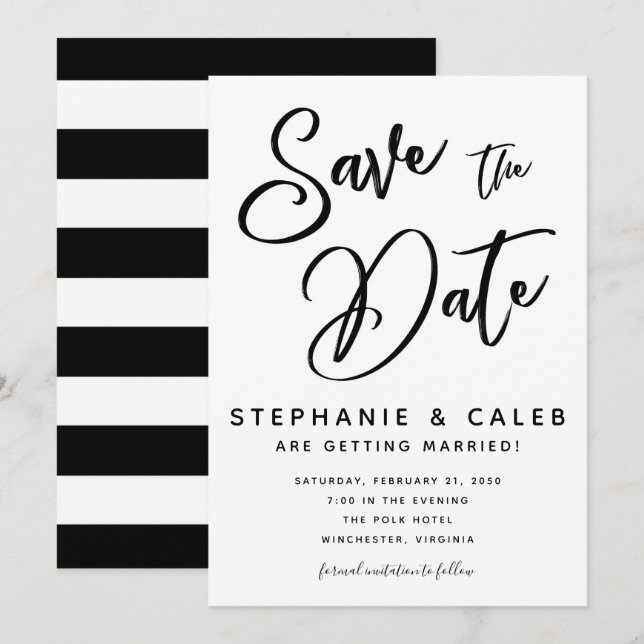 Classic Black and White Save the Date Invitation (Front/Back)