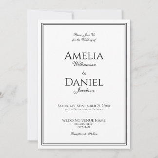 Classic Black and White Script Formal Wedding Invitation