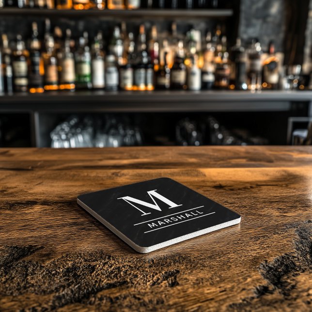 Classic Black and White Serif Monogram Name Stone Coaster (Creator Uploaded)