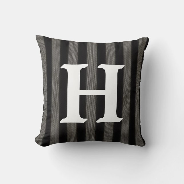 Classic Black and White Striped Initial Monogram Cushion (Front)