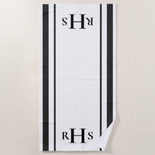 Classic Black and White Striped Monogram Beach Tow Towel