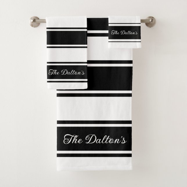 Classic Black and White Stripes Bath Towel Set (Insitu)