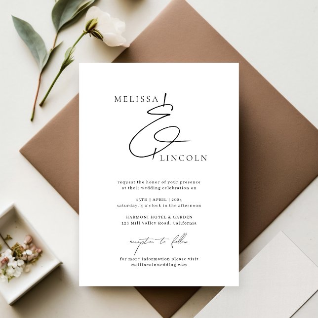 Classic Black and White Stylish Script Wedding Invitation (Creator Uploaded)