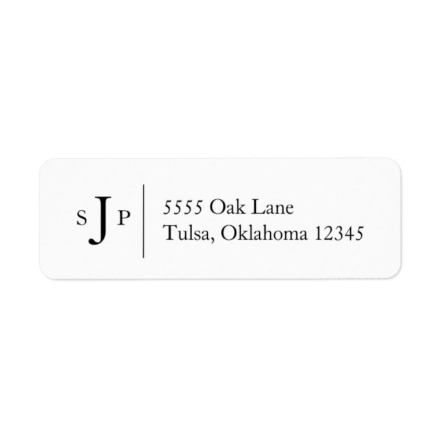 Classic Black and White Text Monogram Return Address Label (Front)