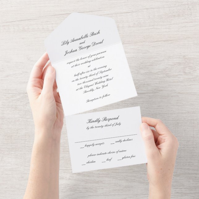 Classic Black and White Timeless Wedding All In One Invitation (Tearaway)