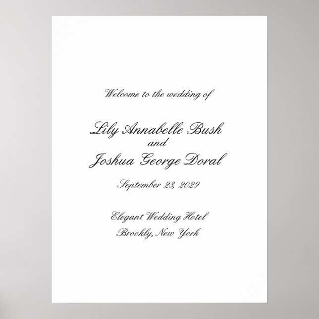 Classic Black and White Timeless Wedding Poster (Front)