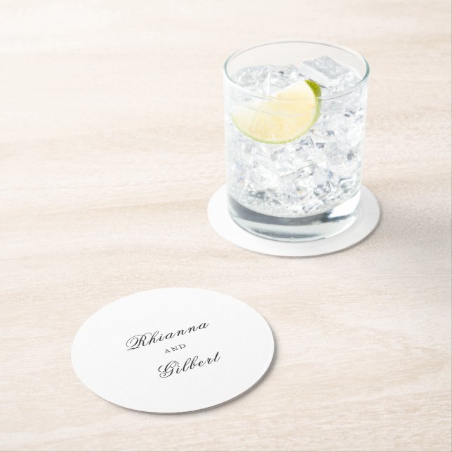 Classic Black and White Timeless Wedding Round Paper Coaster (Insitu)