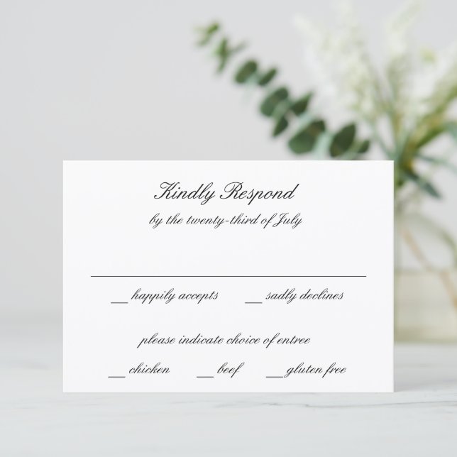 Classic Black and White Timeless Wedding RSVP Card (Standing Front)