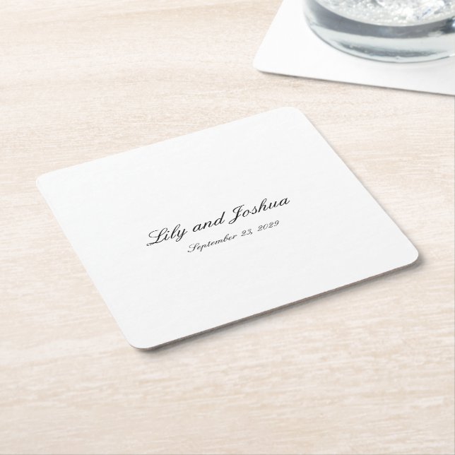Classic Black and White Timeless Wedding Square Paper Coaster (Angled)