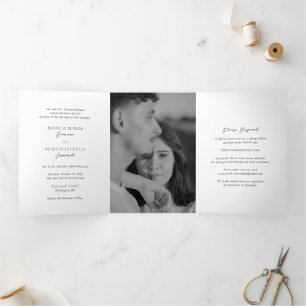 Classic Black and White Timeless Wedding Tri-Fold Invitation