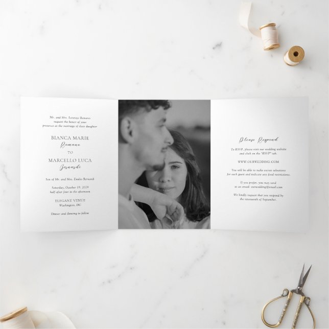Classic Black and White Timeless Wedding Tri-Fold Invitation (Inside)