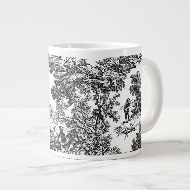 Classic Black and White Toile Large Coffee Mug (Front Right)