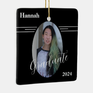 Classic Black and White Two Photo Graduate  Ceramic Ornament
