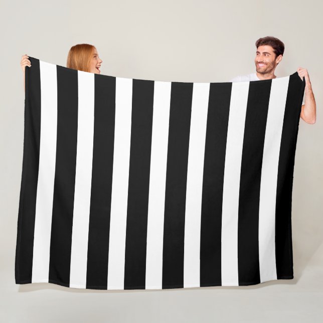 Classic Black and White Vertical Striped Fleece Blanket (In Situ)