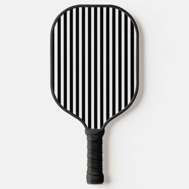 Classic Black and White Vertical Striped Pickleball Paddle (Front)