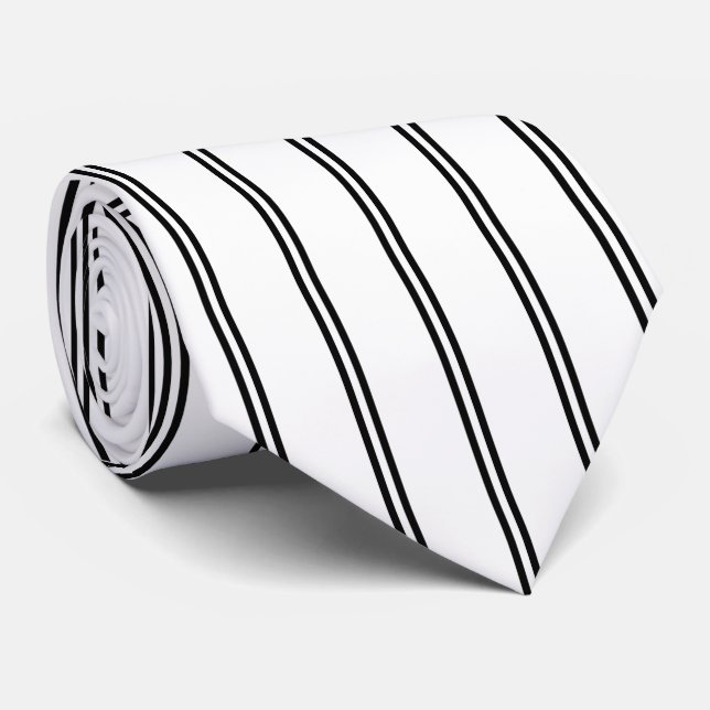 Classic Black and White (Vertical) Striped Tie (Rolled)