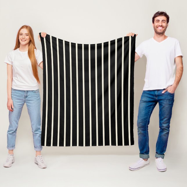 Classic Black and White Vertical Stripes Pattern Fleece Blanket (In Situ)