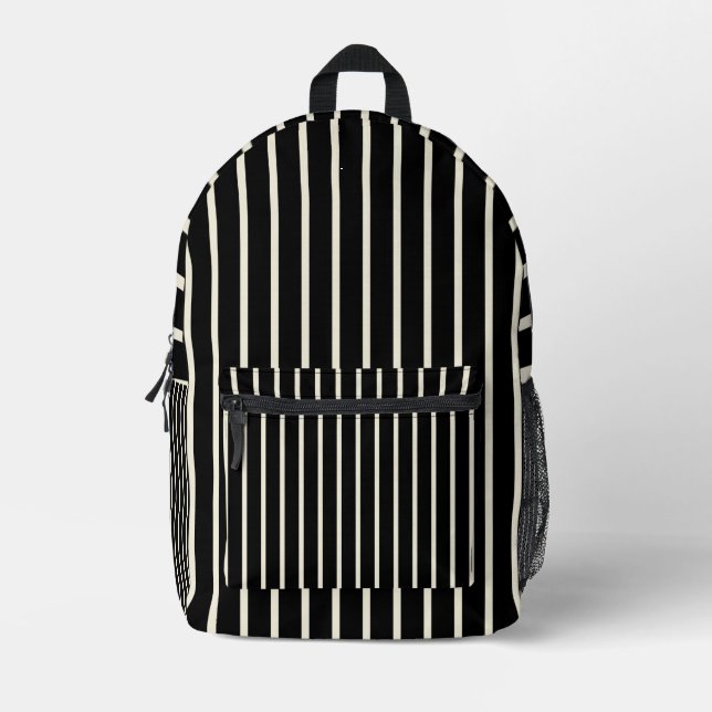 Classic Black and White Vertical Stripes Pattern Printed Backpack (Front)