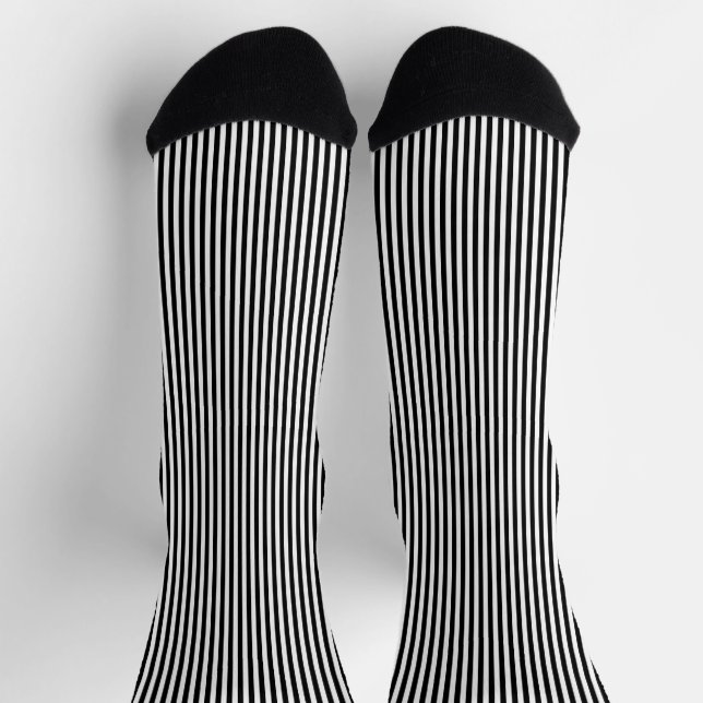 Classic Black and White Vertical Stripes Pattern Socks (Top)