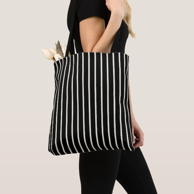 Classic Black and White Vertical Stripes Pattern Tote Bag (Close Up)