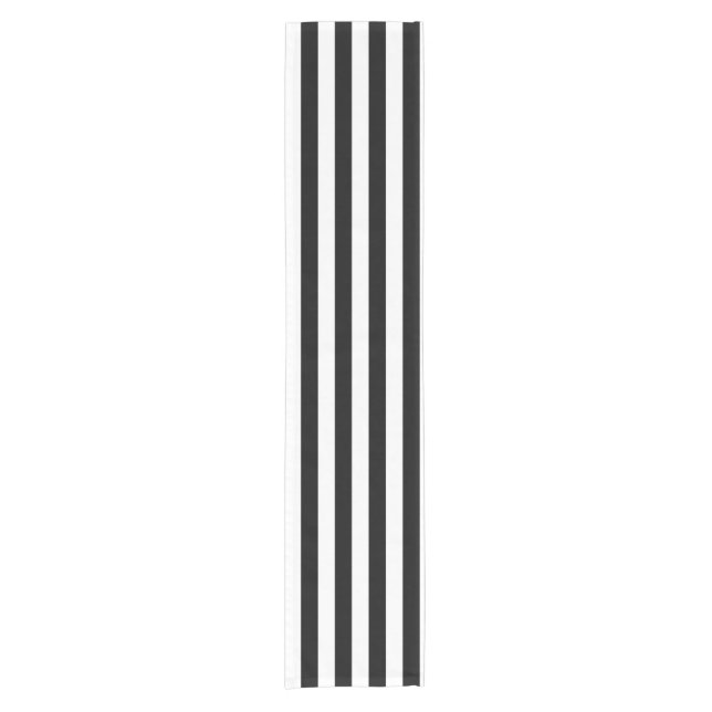 Classic Black and White Vertical Stripes Short Table Runner (Front)