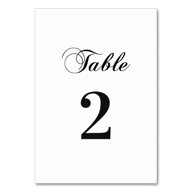 Classic black and white wedding. Elegant simple Table Number (Front)