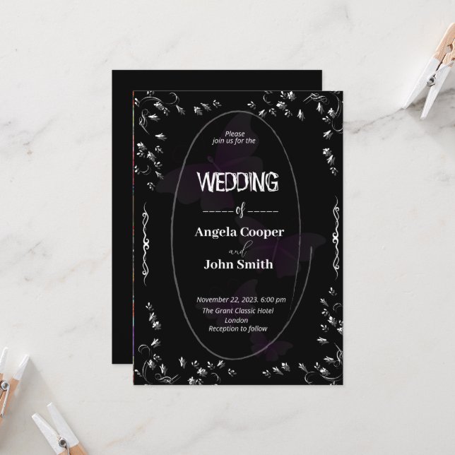 Classic black and white wedding invitation caard (Front/Back In Situ)