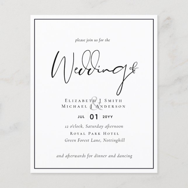 Classic Black and White Wedding Invitations BUDGET Flyer (Front)