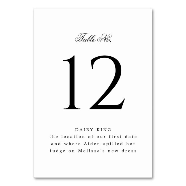 Classic Black and White Wedding or Event Table Number (Front)