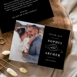 Classic Black and White Wedding Photo Thank You Card