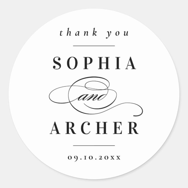 Classic Black and White Wedding  Round Sticker (Front)