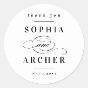 Classic Black and White Wedding  Round Sticker