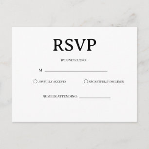 Classic Black and White Wedding Rsvp Card
