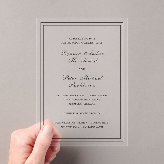 Classic Black and White Wedding Save the Date Acrylic Invitations (Insitu (Handheld))