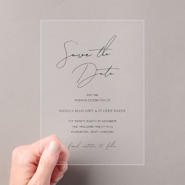 Classic Black and White Wedding Save the Date Acrylic Invitations (Insitu (Handheld))