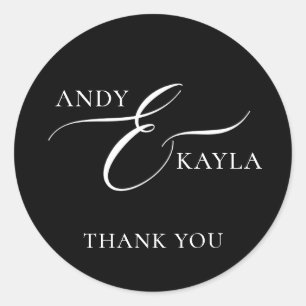 Classic Black and White Wedding Thank You Round Sticker