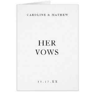 Classic Black and White Wedding Vow Card Book Her