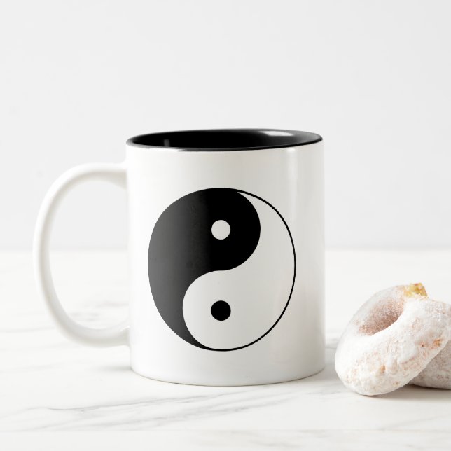 Classic Black and White Yin and Yang Two-Tone Coffee Mug (With Donut)