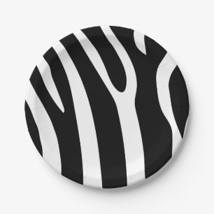 Classic Black and White Zebra Stripes Print Paper Plate