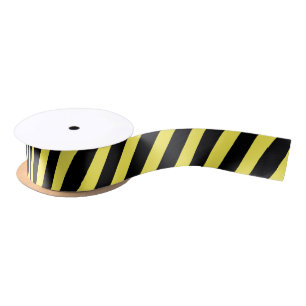 Classic Black and Yellow and Diagonal Striped Satin Ribbon