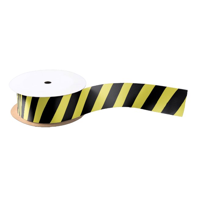 Classic Black and Yellow and Diagonal Striped Satin Ribbon (Spool)