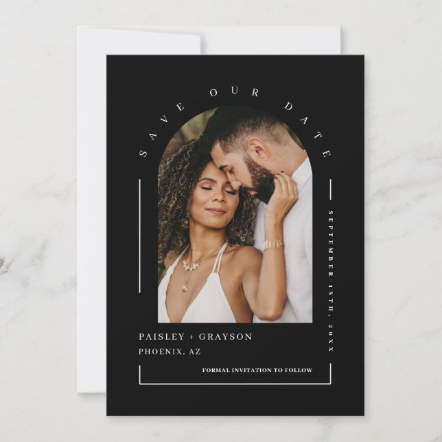 Classic Black Arch Photo QR Code Save Our Date Inv Invitation (Front)